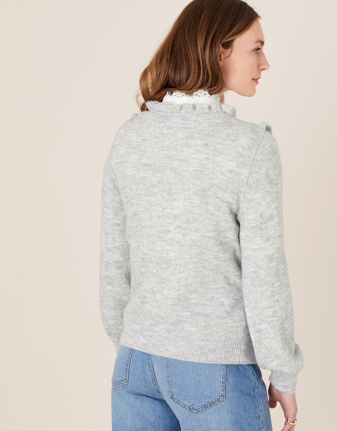 Ruffle Pointelle Knit Jumper, Grey (GREY), large