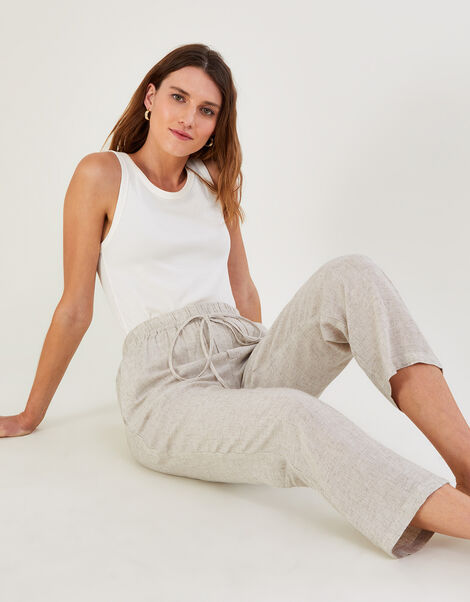 Plain Crop Trousers with LENZING™ ECOVERO™  Natural, Natural (NATURAL), large