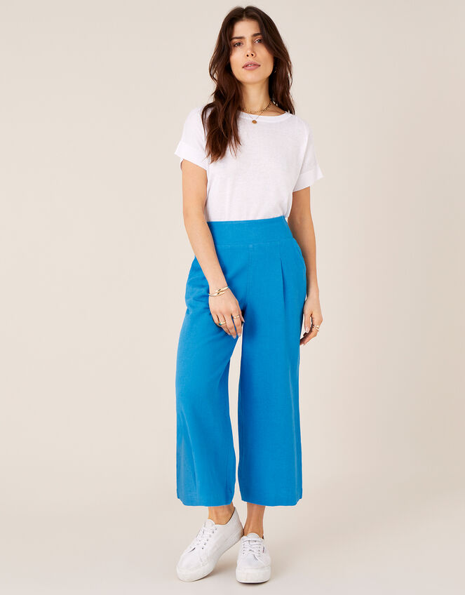 Cropped Trousers in Linen Blend, Blue (BLUE), large