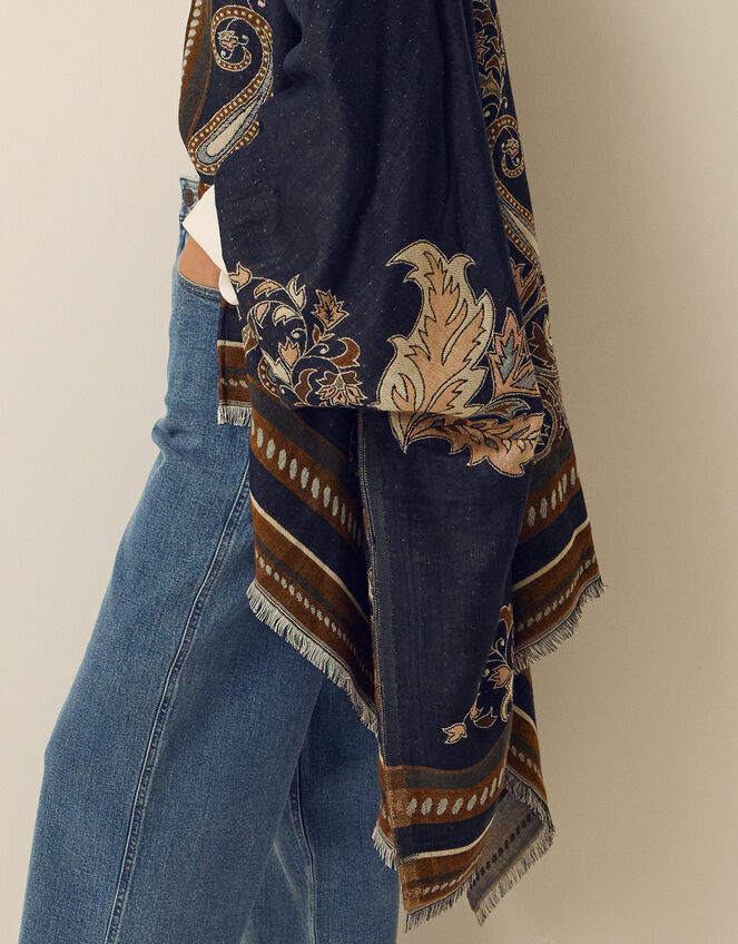 Crissy Jacquard Poncho, Blue (NAVY), large