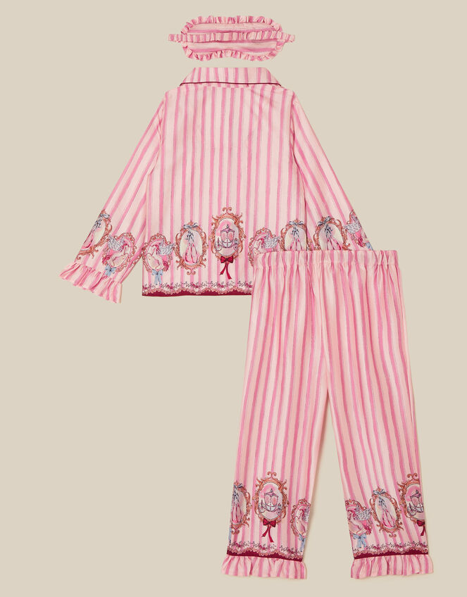 Fairytale Stripe Satin Long Pyjamas & Sleep Mask Set, Pink (PINK), large