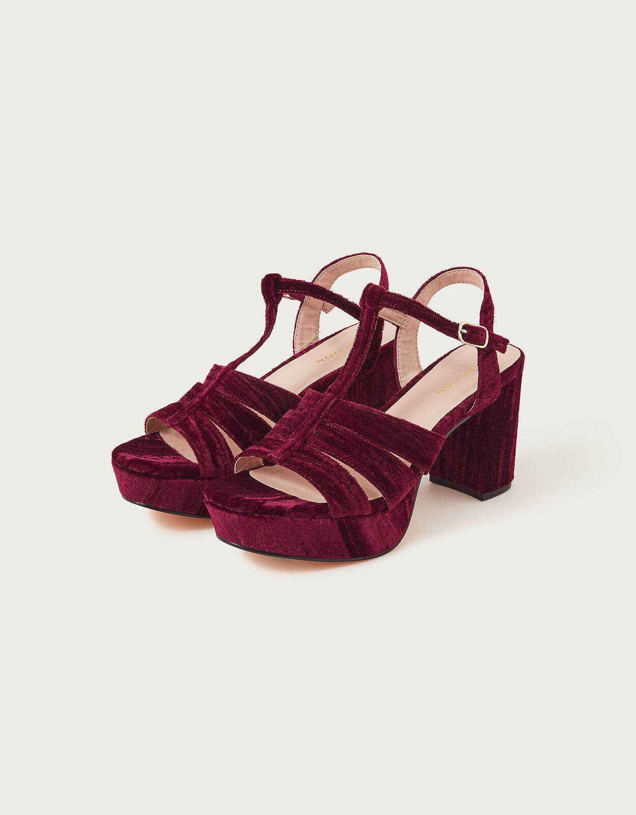 Crushed Velvet Platform Heels Red