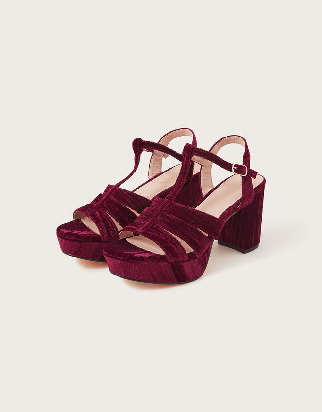 Crushed Velvet Platform Heels, Red (BERRY), large