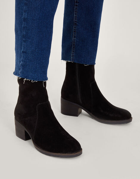 Suede Heeled Ankle Boots, Black (BLACK), large