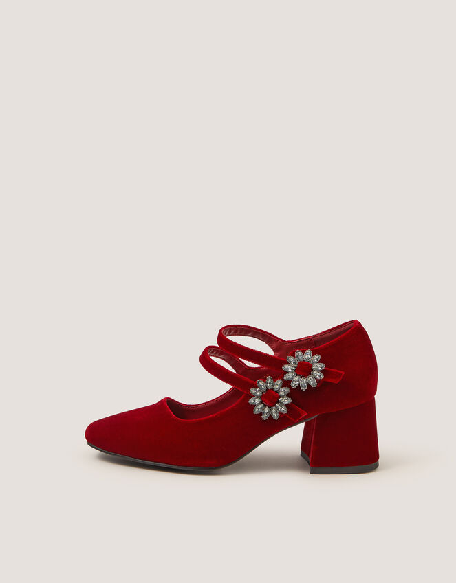 Symone Velvet Mary Jane Block Heels, Red (RED), large