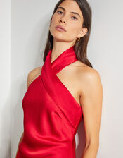 Jodie Halter Satin Maxi Dress, Red (RED), large
