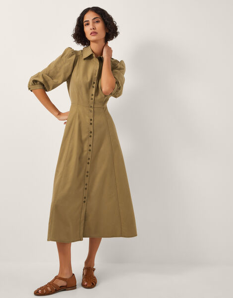 Verity Midi Shirt Dress, Natural (NATURAL), large