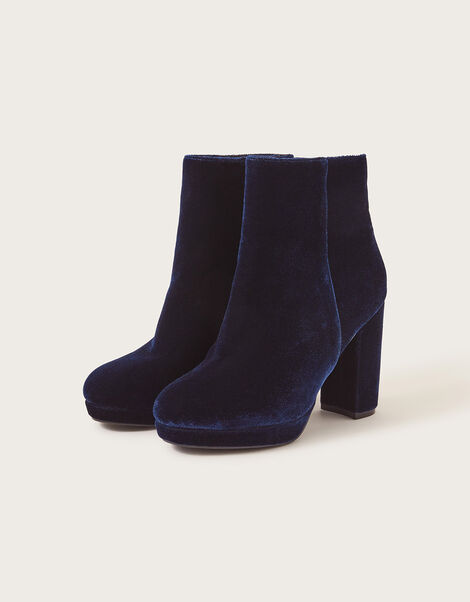 Velvet Platform Boots, Blue (NAVY), large