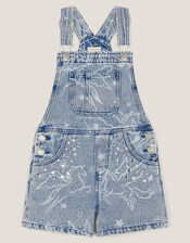 Unicorn Print Denim Dungarees, Blue (BLUE), large