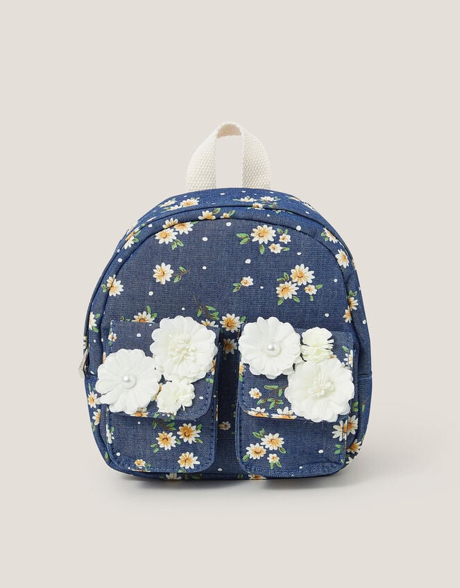 Daisy Denim Embellished Mini Backpack, , large