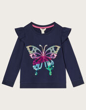 Sequin Ombre Butterfly Jumper in Sustainable Cotton, Blue (NAVY), large