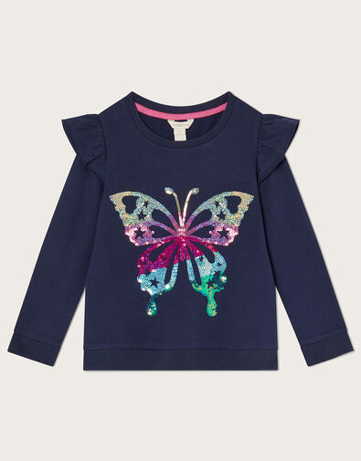 Sequin Ombre Butterfly Jumper in Sustainable Cotton Blue, Blue (NAVY), large