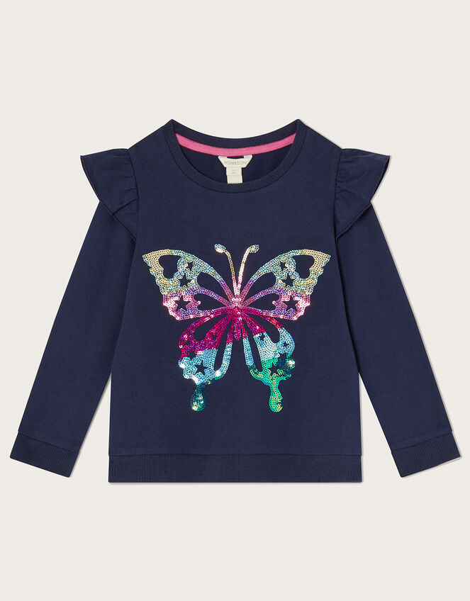 Sequin Ombre Butterfly Jumper in Sustainable Cotton, Blue (NAVY), large