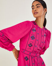 Elliana Embroidered Midi Dress in Sustainable Viscose, Pink (PINK), large
