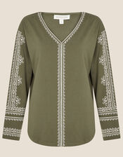 Lounge Embroidered Top, Green (KHAKI), large