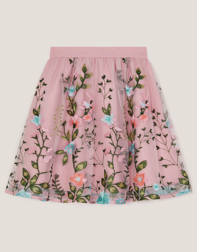Heather Floral Embroidered Tulle Skirt, Multi (MULTI), large
