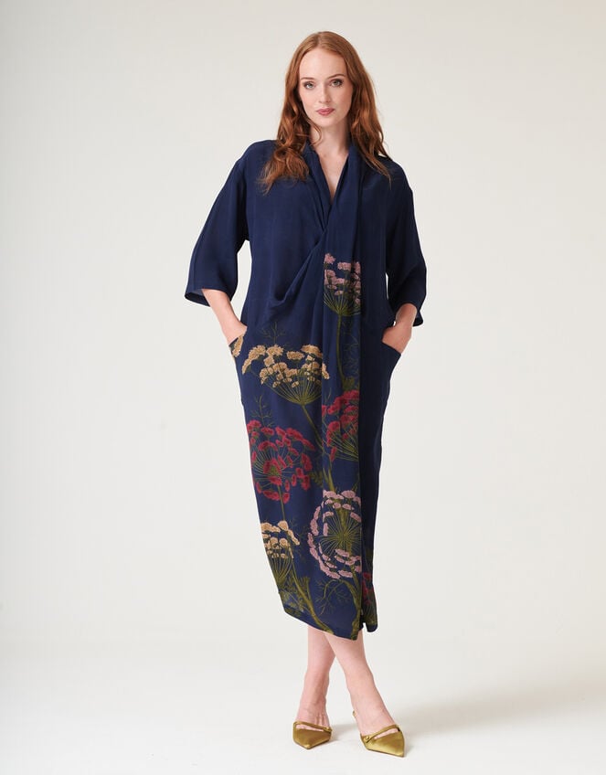 One Hundred Stars Rachel Parsley Seed Midi Dress, Blue (NAVY), large