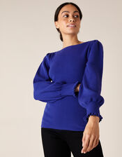 Scoop Neck Knit Jumper, Blue (COBALT), large