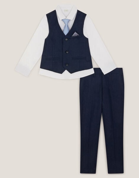 Harry 4-Piece Herringbone Suit with Tie, Blue (NAVY), large