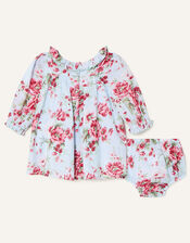 Newborn Floral Dress and Briefs, Blue (BLUE), large