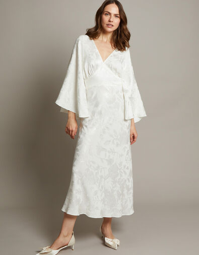 Clara Cape Satin Bridal Dress, Ivory (IVORY), large