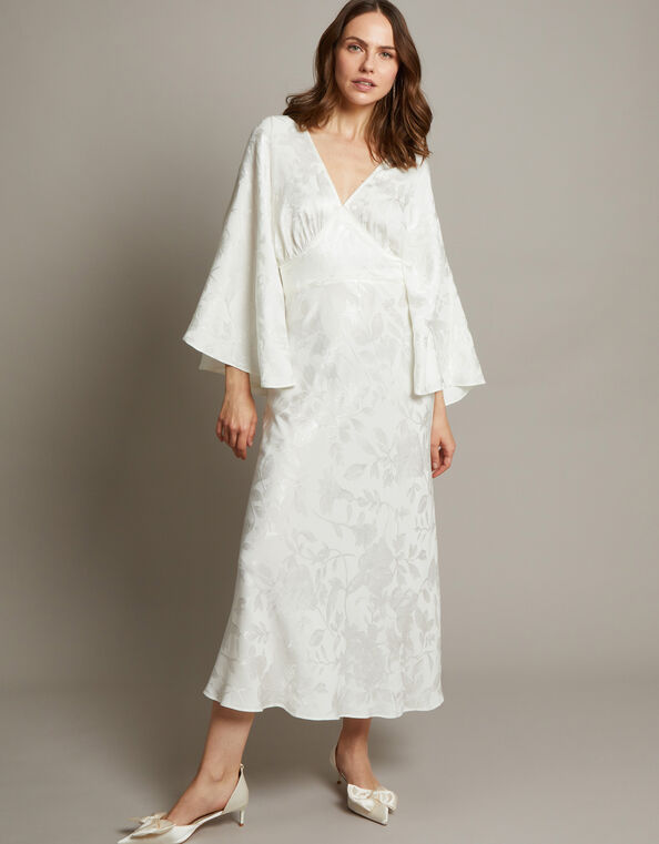 Clara Cape Satin Bridal Dress, Ivory (IVORY), large