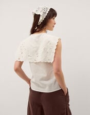 Lexi Sleeveless Embroidered Linen Blend Top, Ivory (IVORY), large