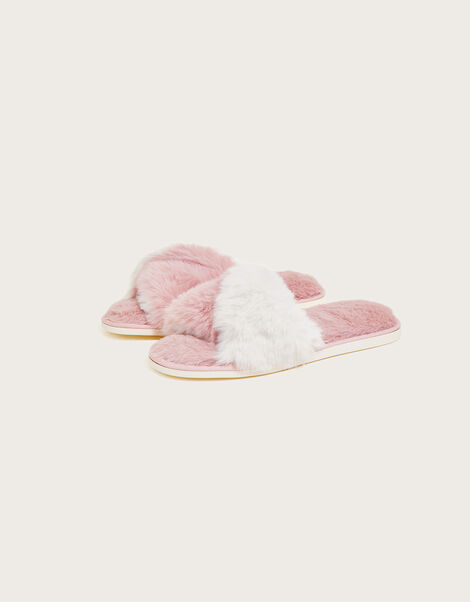 Faux Fur Twist Slide Slippers Pink, Pink (PINK), large