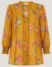 Rosaleigh V-Neck Floral Blouse, Yellow (OCHRE), large