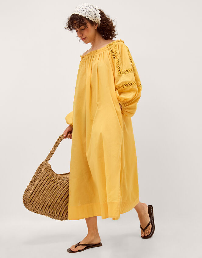 Lola Off-The-Shoulder Cotton Midi Dress, Yellow (YELLOW), large