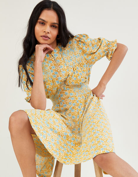 Ditsy Floral Dress Yellow, Yellow (OCHRE), large