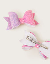 Rainbow Bow Hair Clips Set of Two, , large