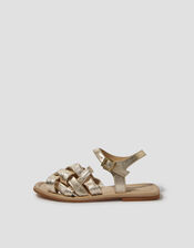 Pip Woven Leather Sandals, Gold (GOLD), large