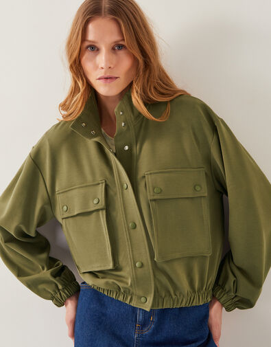 Jen Jersey Utility Jacket, Green (KHAKI), large