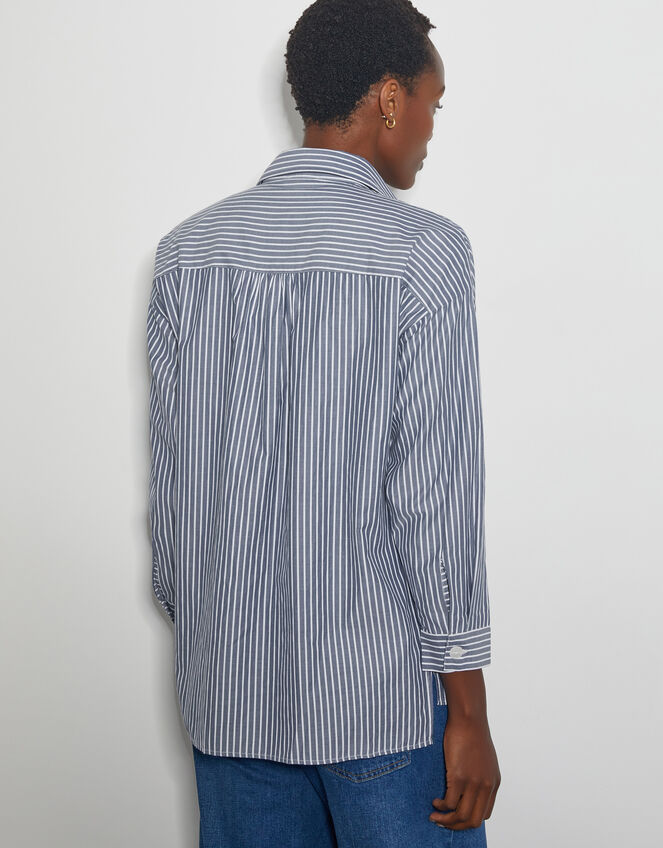 Sherry Embroidered Stripe Shirt, Blue (NAVY), large