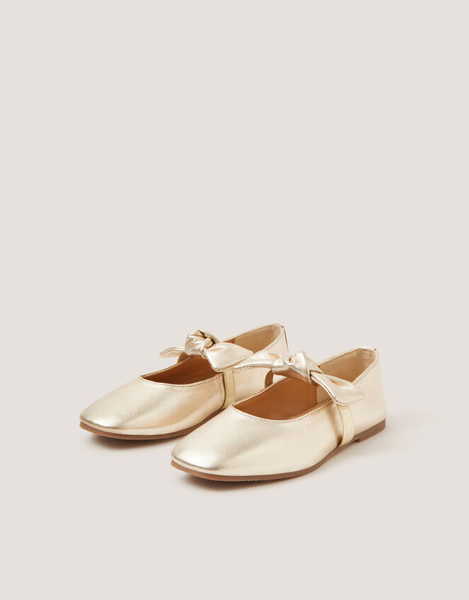 Bow Strap Metallic Leather Ballet Flats, Gold (GOLD), large