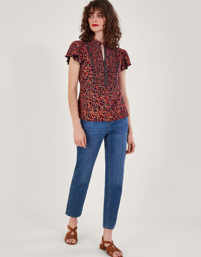Embellished Printed Jersey Top, Red (RED), large