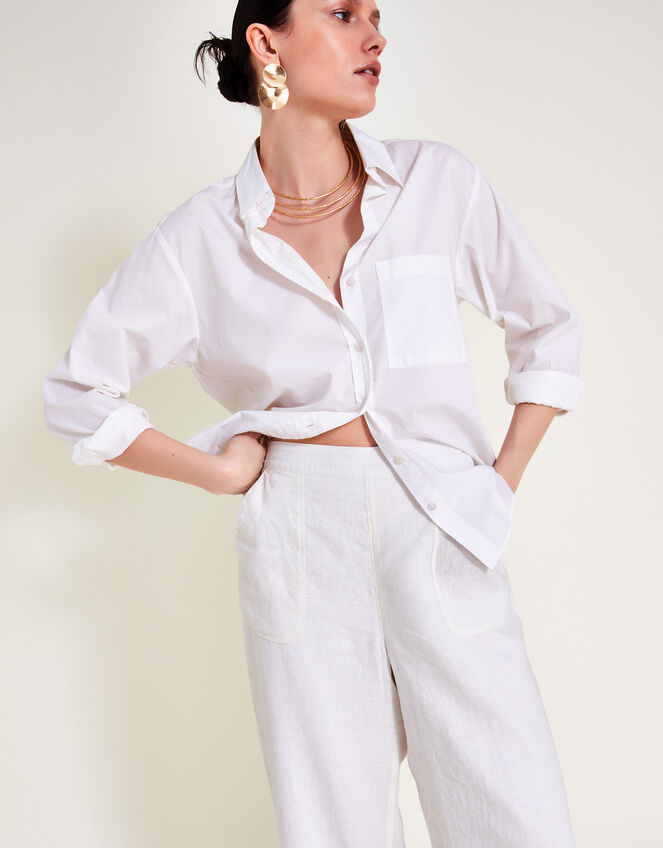 Parker Linen Crop Trousers, White (WHITE), large