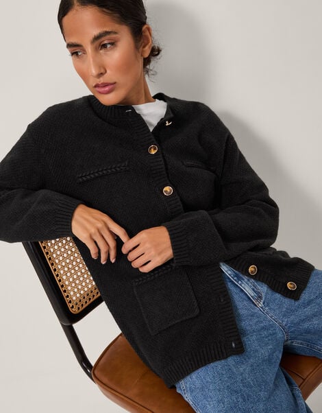 Bella Braid Pocket Cardigan, Black (BLACK), large