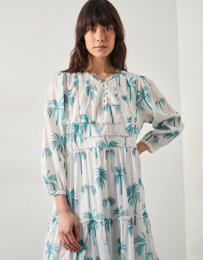 East Pami Palm Print Midi Dress, Ivory (IVORY), large