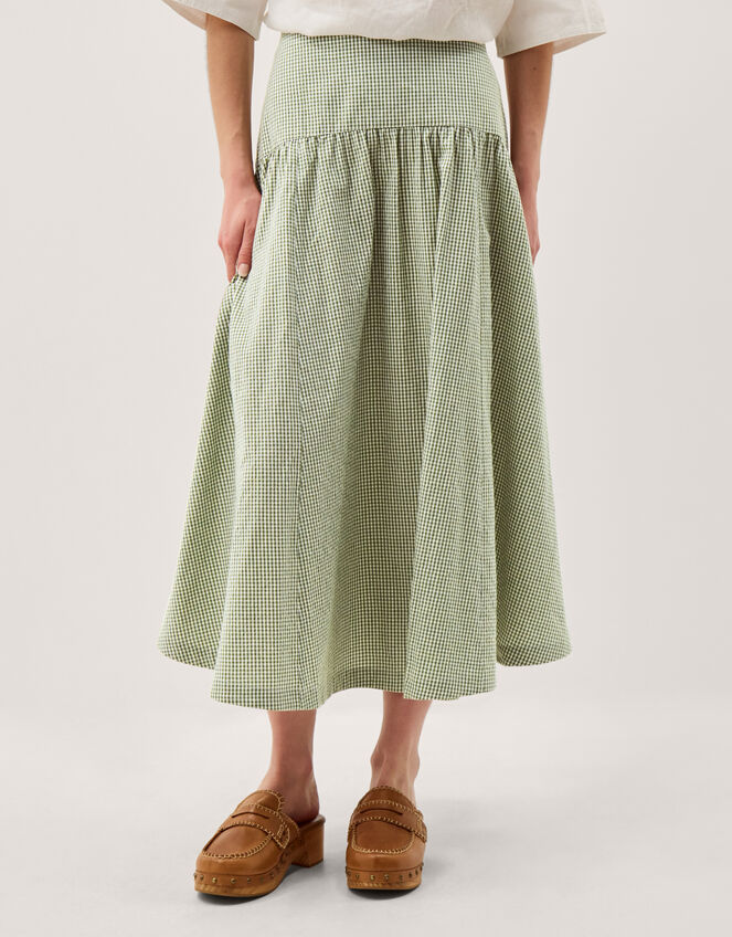 Gaia Gingham Midi Skirt, Green (GREEN), large