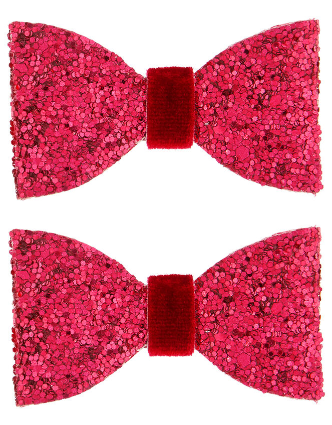 Glitter Bow Hair Clips, , large