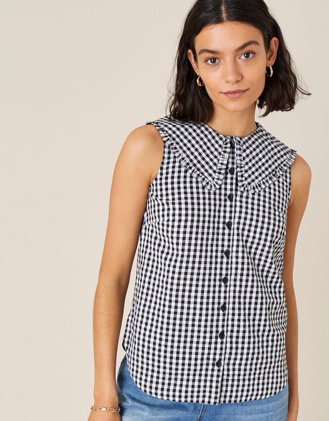 Gingham Sleeveless Top, Ivory (IVORY), large