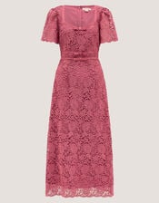 Regina Short Sleeve Lace Midi Dress, Pink (ROSE), large