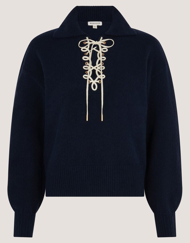 Terese Tie Collared Jumper, Blue (NAVY), large