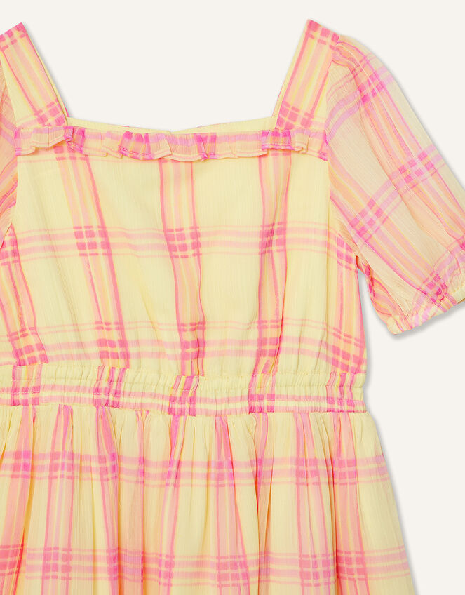 Check Puff Sleeve Dress, Yellow (YELLOW), large