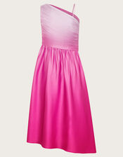 Pleated Ombre Satin Dress, Pink (PINK), large