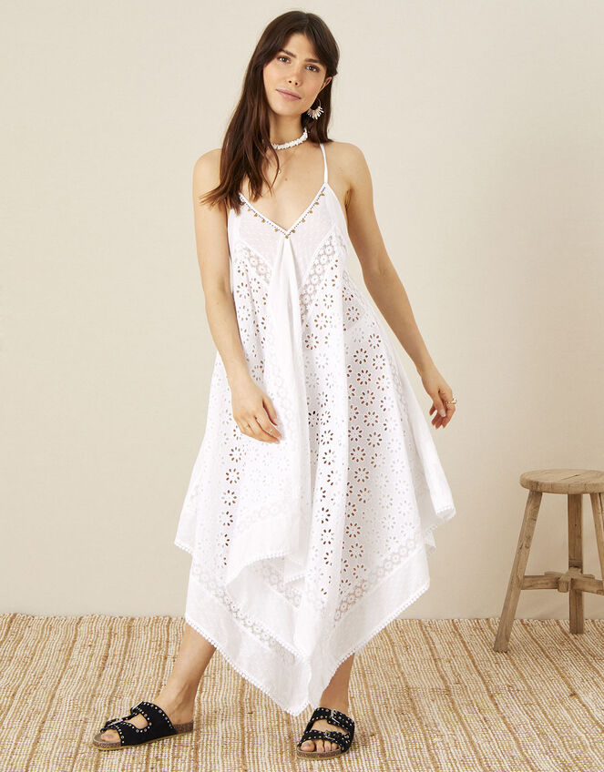 Miquel Broderie Hanky Hem Dress, White (WHITE), large