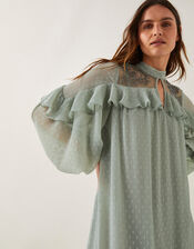 Debbie Polka Dot Ruffle Maxi Dress, Green (SAGE), large