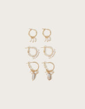 Pearl Hoop Earrings Set of Three, , large